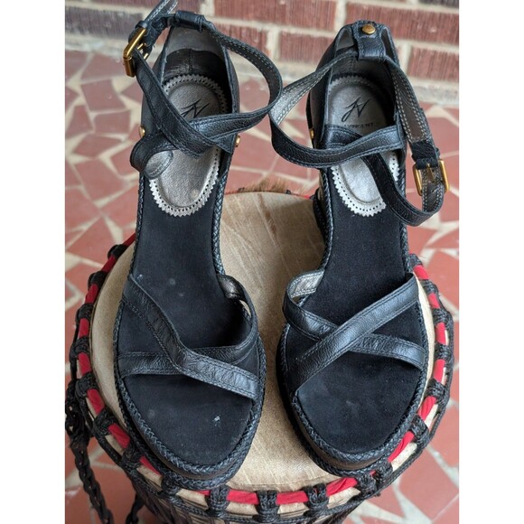 J VINCENT Wedge Leather Sandals -Floral Embroidered-Black- Size 10M - Picture 3 of 12